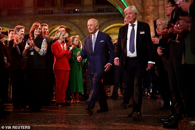 Pictured: The King arriving in the main hall during the event Countdown to COP30