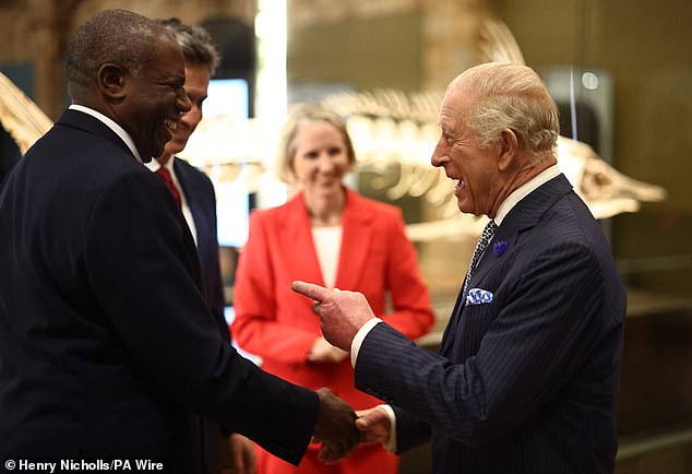 Pictured: King Charles speaking with the Deputy Prime Minister and Justice Secretary David Lammy and Energy Secretary Ed Milliband