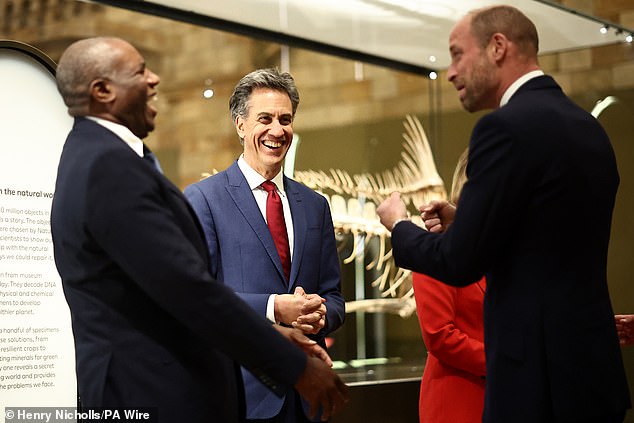 Pictured: The Prince of Wales speaks with Deputy Prime Minister and Justice Secretary David Lammy and Energy Secretary Ed Milliband, at the Countdown to Cop30 event