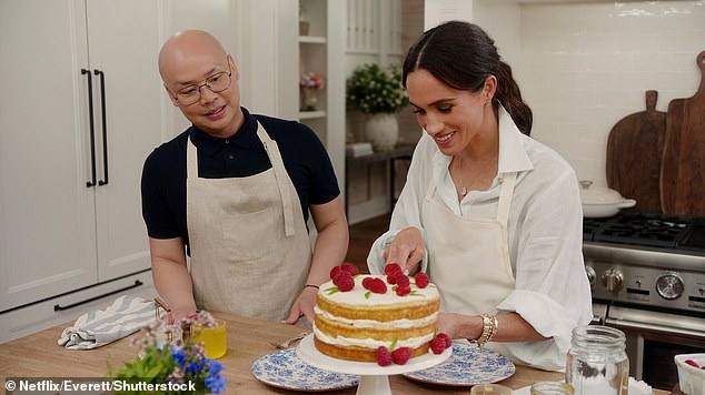 Daniel Martin (pictured) caused intrigue when he deleted a video yesterday that he had posted online about his trip to France with Meghan Markle. Pictured: the pair in With Love, Meghan