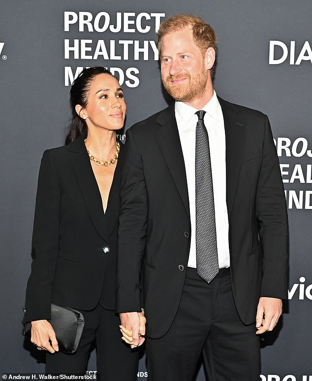 Wearing his-and-hers two-piece black suits, the glam Sussexes stepped out at the Project Healthy Minds gala on October 9 - just days after Meghan had returned from Paris