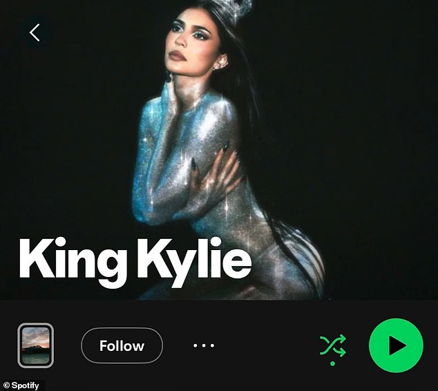 Her new Spotify page shows the star covered in silver glitter with the moniker 'King Kylie'