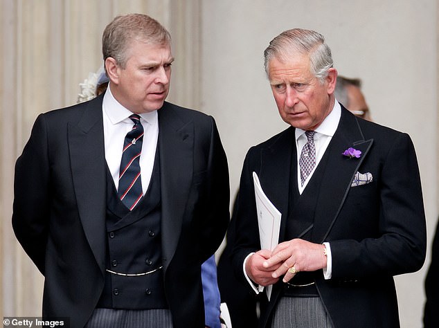 It was a royal relationship that would be seen playing out again and again, with King Charles (right)  and his spare, Prince Andrew, (left) currently in the midst of an ongoing battle, the same fate having been met separately by Princes William and Harry. Pictured at the 2012 Diamond Jubilee