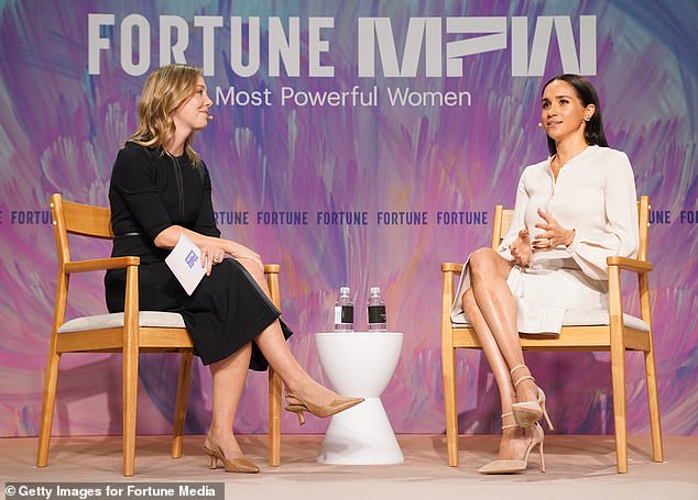 Meghan spoke at the summit with Fortune editor-in-chief and chief content officer Alyson Shontell (left) about her lifestyle brand and entrepreneurial endeavours