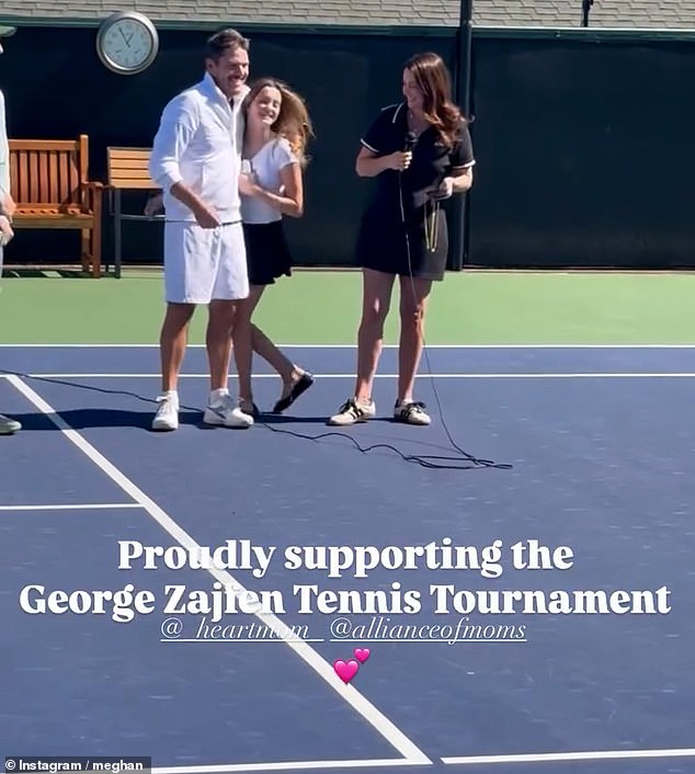 Snaps showed the Duchess posing with Kelly's family, including daughter Lily, while another video saw the Zajfen's all together on the court