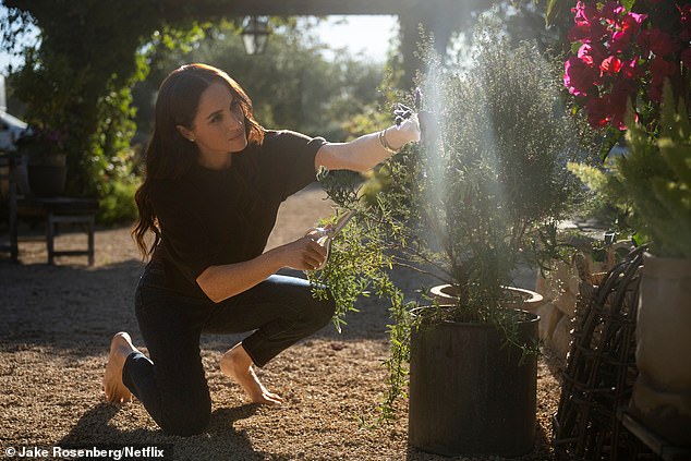 Meghan Markle has revealed why she always goes barefoot to greet guests at her Montecito mansion during a book event in California , adding the act 'demystifies' her to people