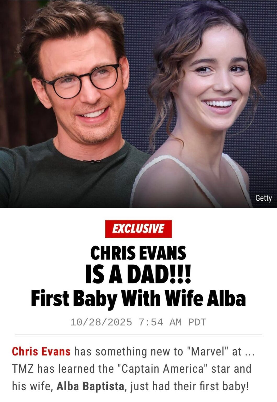 Chris Evans & Alba Baptista welcome their first baby!