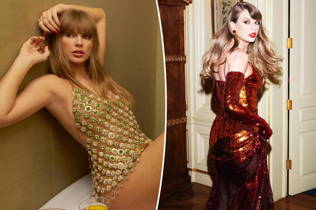 Taylor Swift wears two sheer chainmail dresses in “Life of a Showgirl” artwork — see the new photos