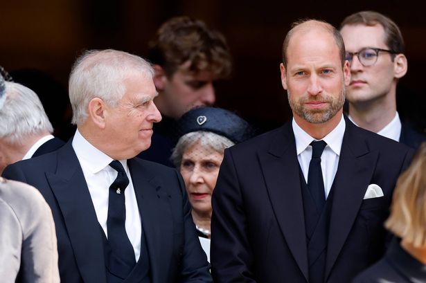 LONDON, UNITED KINGDOM - SEPTEMBER 16: (EMBARGOED FOR PUBLICATION IN UK NEWSPAPERS UNTIL 24 HOURS AFTER CREATE DATE AND TIME) Prince Andrew, Duke of York and Prince William, Prince of Wales attend Katharine, Duchess of Kent's Requiem Mass service at Westminster Cathedral on September 16, 2025 in London, England. Katharine, Duchess of Kent was married to Prince Edward, Duke of Kent, a first cousin of Queen Elizabeth II. She died on September 4 at the age of 92 at Kensington Palace surrounded by her family. Having converted to Catholicism in 1994, her funeral takes place at Westminster Cathedral and is the first Catholic funeral to be held for a member of the royal family in modern British history. Her Royal Highness will be laid to rest at the Royal Burial Ground at Frogmore, Windsor. (Photo by Max Mumby/Indigo/Getty Images)