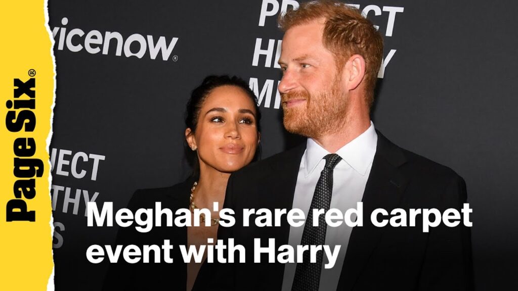 Meghan Markle stuns in black suit for rare red carpet appearance with Prince Harry