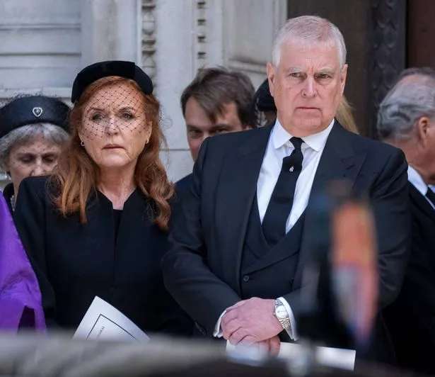 Prince Andrew, Duke of York and Sarah Ferguson, Duchess of York attend the funeral of Katharine, Duchess of Kent at Westminster Cathedral on September 16, 2025