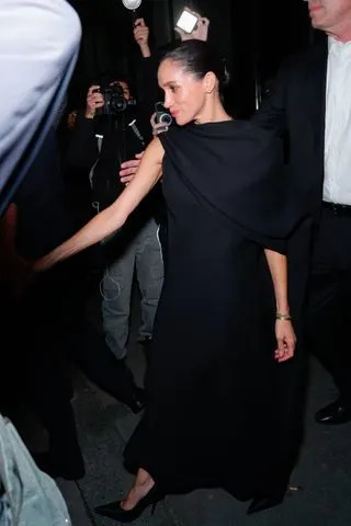 Getty Images Meghan Markle, Duchess of Sussex is seen leaving the Balenciaga Diner on October 4 in Paris