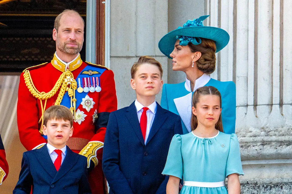 Prince William, Kate Middleton, Prince George, Princess Charlotte and Prince Louis at Trooping the Colour, 2025