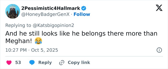 Screenshot of a tweet commenting on Meghan Markle’s video backlash, highlighting Lana Del Rey’s husband being praised.