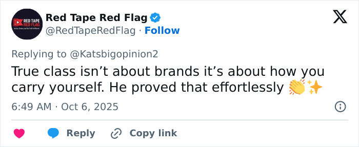 Tweet praising Lana Del Rey's husband for being classier after backlash over Meghan Markle's video, emphasizing true class.