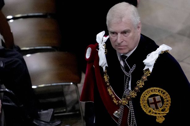 Andrew in his Garter robes attends the King and Queen's coronation in 2023