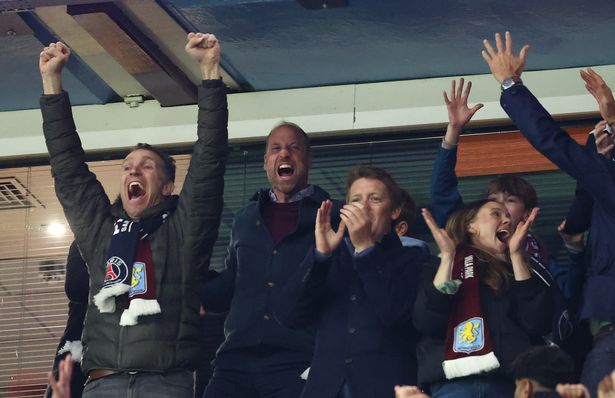 William, Prince of Wales, and Prince George (obscured), celebrate during the UEFA Champions League 2024/25 Quarter Final Second Leg match between Aston Villa FC and Paris Saint-Germain at Villa Park