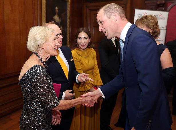 LONDON, ENGLAND - JUNE 10: Prince William, Duke of Cambridge greets Mary Berry CBE as he attends the Child Bereavement 25th birthday gala dinner at Kensington Palace on June 10, 2019 in London, England. HRH is a patron of Child Bereavement UK. The charity works to help families to rebuild their lives after the devastation of child bereavement. (Photo by Chris Jackson/Getty Images)