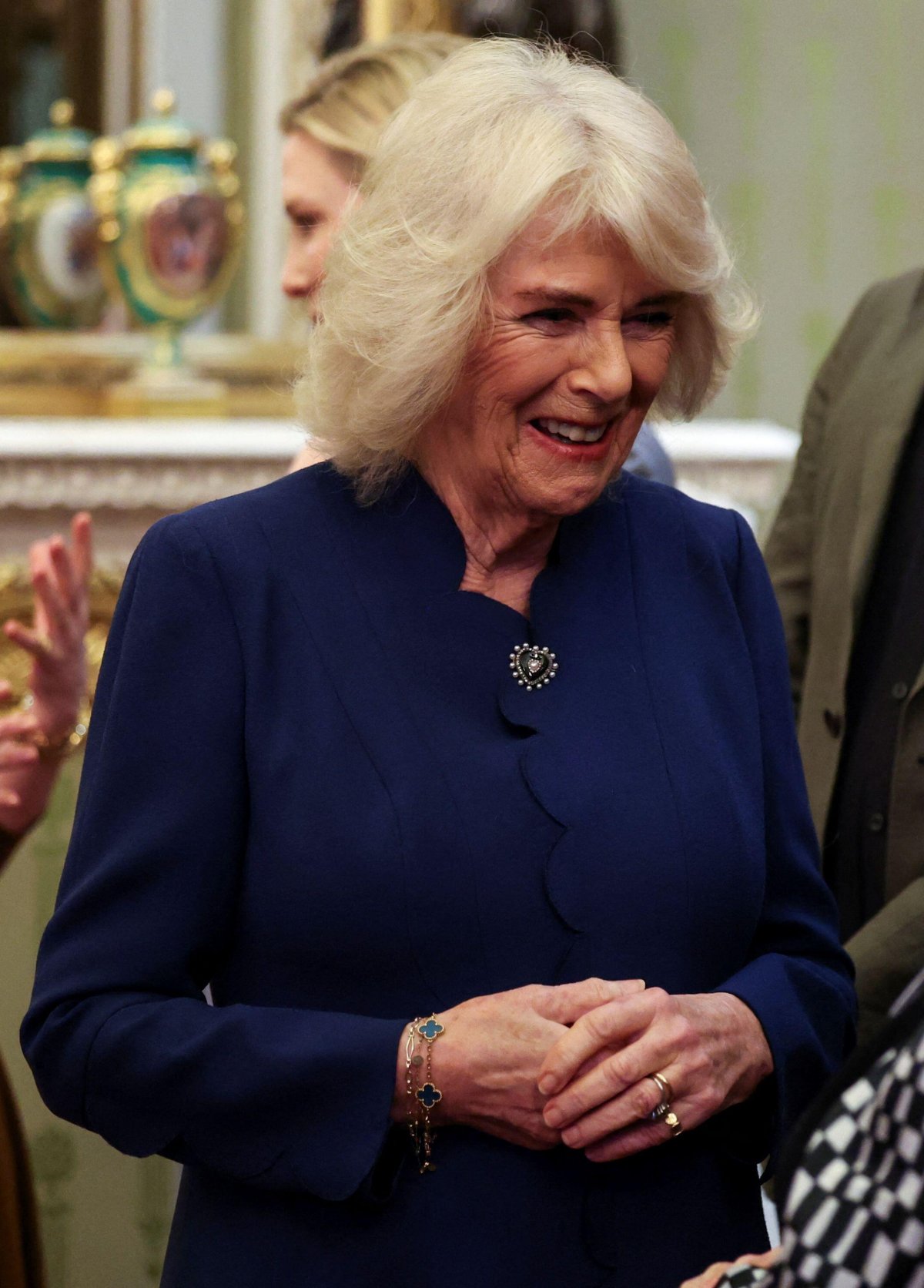 Queen Camilla hosts a reception at Buckingham Palace to celebrate the work of the National Theatre on stage, screen and in schools on February 18, 2025 (Isabel Infantes/PA Images/Alamy)