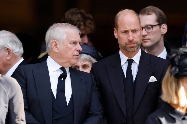 LONDON, UNITED KINGDOM - SEPTEMBER 16: (EMBARGOED FOR PUBLICATION IN UK NEWSPAPERS UNTIL 24 HOURS AFTER CREATE DATE AND TIME) Prince Andrew, Duke of York and Prince William, Prince of Wales attend Katharine, Duchess of Kent's Requiem Mass service at Westminster Cathedral on September 16, 2025 in London, England. Katharine, Duchess of Kent was married to Prince Edward, Duke of Kent, a first cousin of Queen Elizabeth II. She died on September 4 at the age of 92 at Kensington Palace surrounded by her family. Having converted to Catholicism in 1994, her funeral takes place at Westminster Cathedral and is the first Catholic funeral to be held for a member of the royal family in modern British history. Her Royal Highness will be laid to rest at the Royal Burial Ground at Frogmore, Windsor. (Photo by Max Mumby/Indigo/Getty Images)