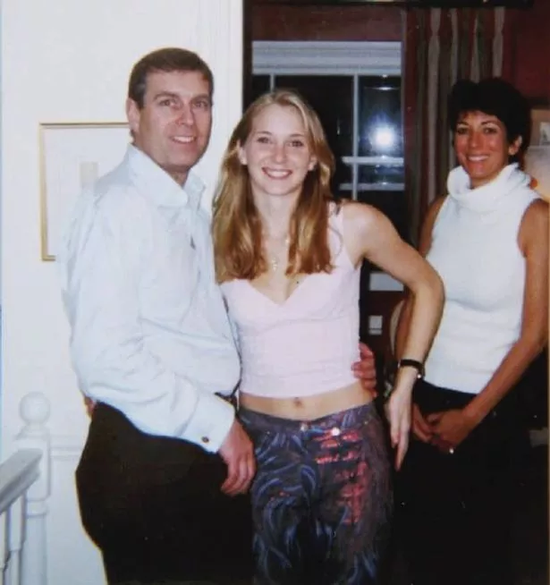 The then-Duke of York, Virginia Giuffre, and Ghislaine Maxwell