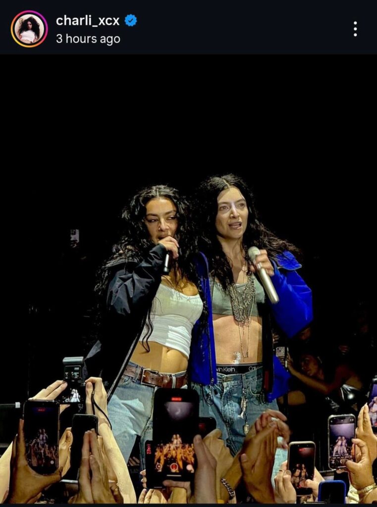 Charli XCX posts about her surprise appearance at Lorde's LA Forum concert to perform the Girl, so confusing remix