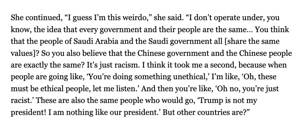 Whitney Cummings defends performing at Riyadh Comedy Fesitval: "You think the people of Saudi Arabia and the Saudi government all [share the same values]? You’re just racist. These are the same people who go, ‘Trump is not my president! I am nothing like our president.’ But other countries are?"