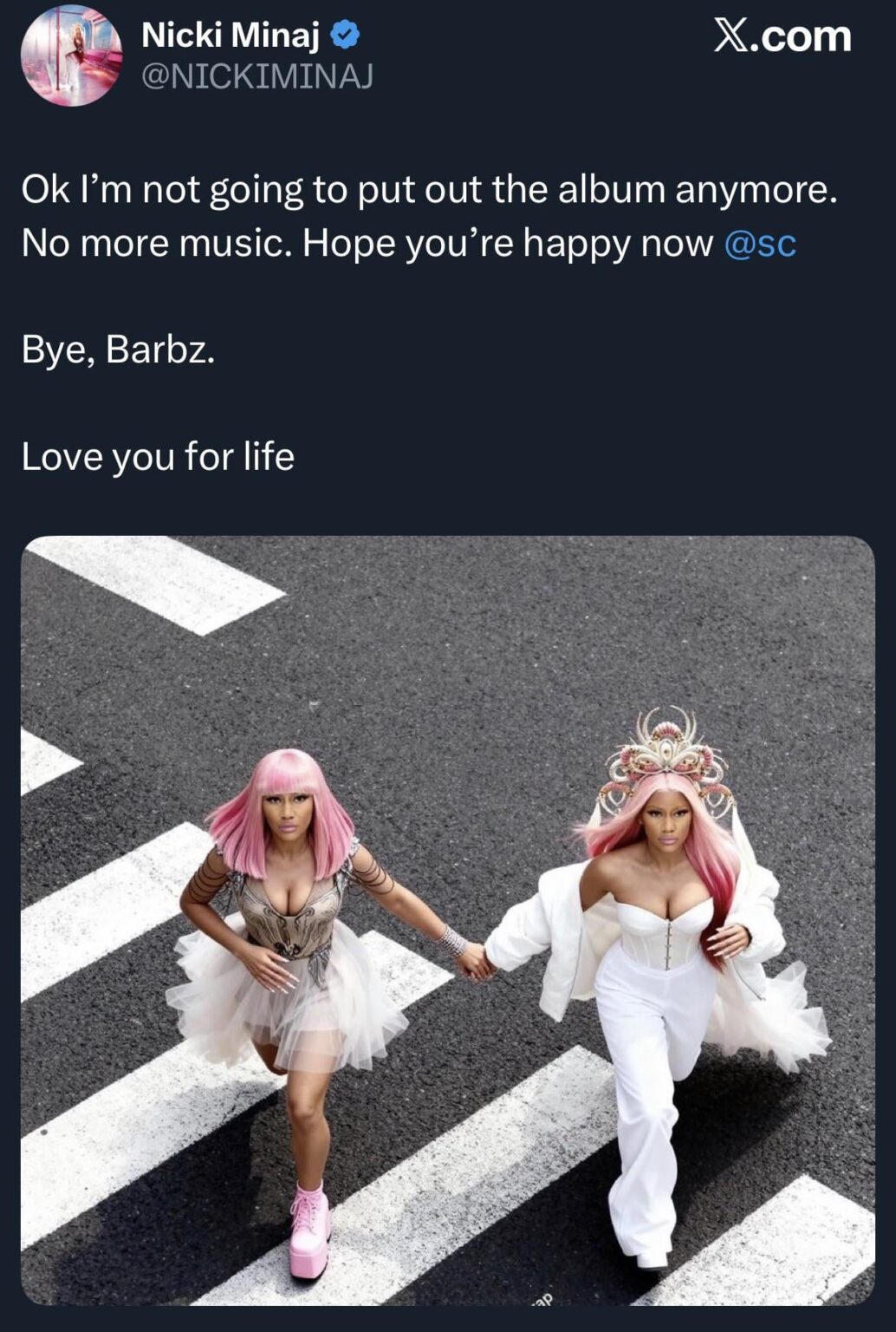 Nicki Minaj says she is no longer putting out new music. Blames Jay Z
