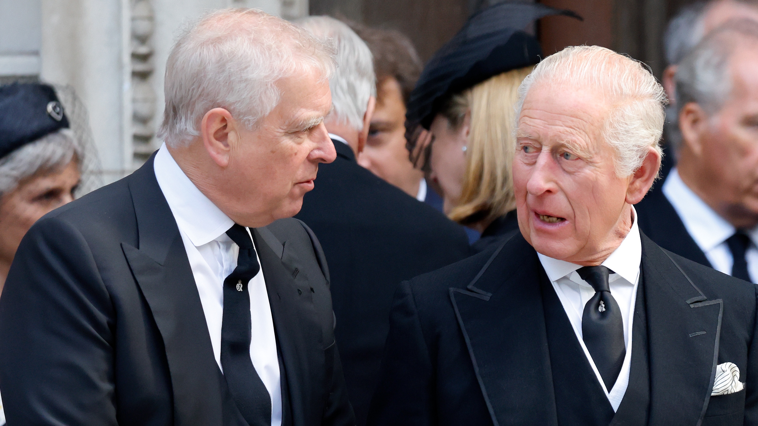 Prince Andrew and King Charles III attend Katharine, Duchess of Kent's Requiem Mass service at Westminster Cathedral on September 16, 2025