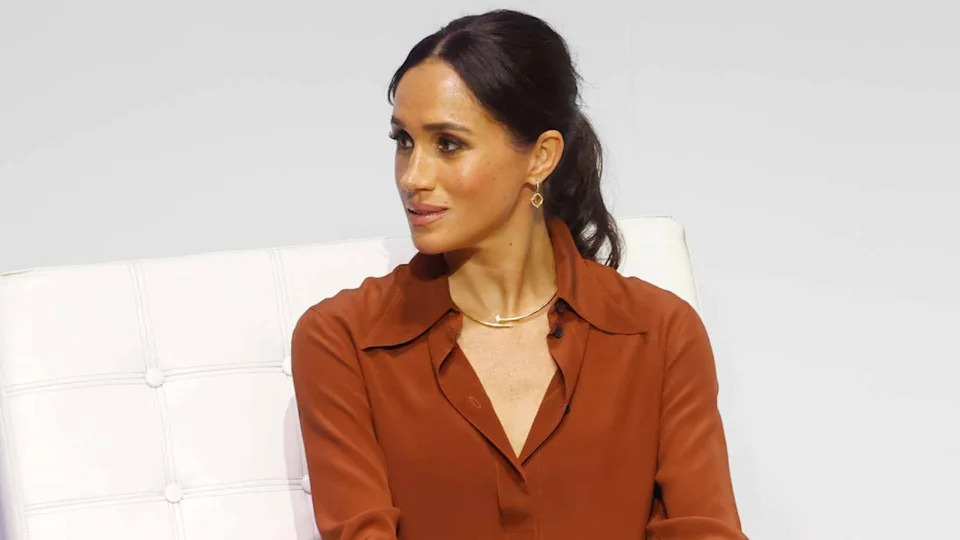 BOGOTA, COLOMBIA – AUGUST 15: Britain’s Meghan, Duchess of Sussex attends the ‘Responsible Digital Future’ forum at EAN University in Bogota, Colombia on August 15, 2024. Prince Harry and Meghan Markle land in Colombia to join Marquez in discussions with women and youth on combating discrimination and cyberbullying. (Photo by Juancho Torres/Anadolu via Getty Images)