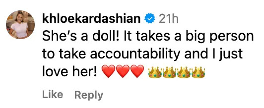 Comment by Khloe Kardashian praising Savannah Guthrie for her accountability in asking Khloe a question about her real dad, with heart and crown emojis