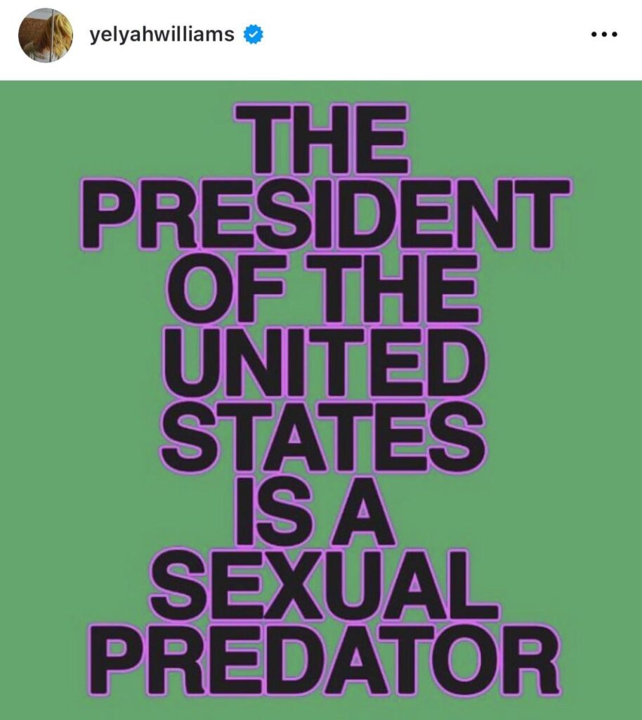 Hayley Williams’ latest IG post: “THE PRESIDENT OF THE UNITED STATES IS A SEXUAL PREDATOR”