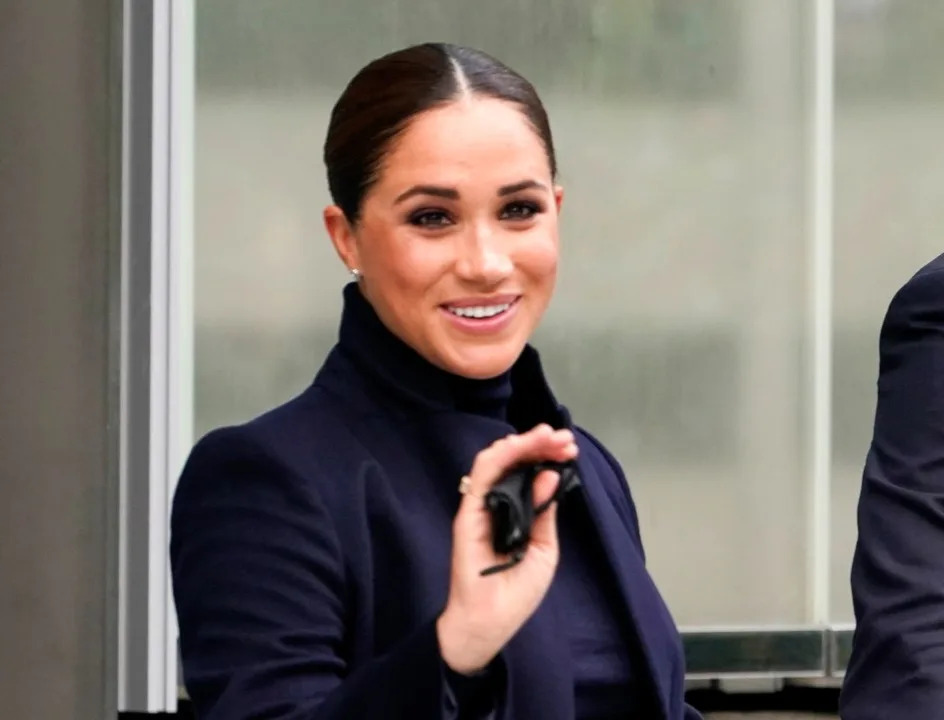 FILE – Meghan Markle, The Duchess of Sussex, appears at the National September 11 Memorial & Museum in New York, on Sept. 23, 2021. The first podcast from Prince Harry and Meghan’s partnership with Spotify will focus on harmful labels and stereotypes applied to women. The “Archetypes” podcast will be hosted by Meghan and is expected to launch this summer. (AP Photo/Seth Wenig, File)