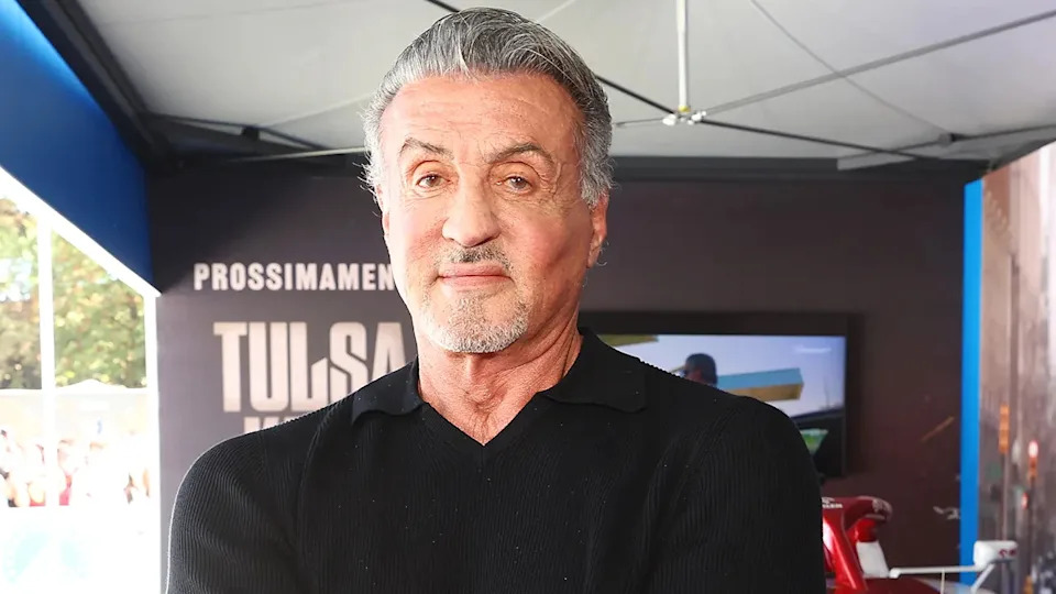 Sylvester Stallone in a black T-shirt at the F1 Grand Prix of Italy in September 2022.