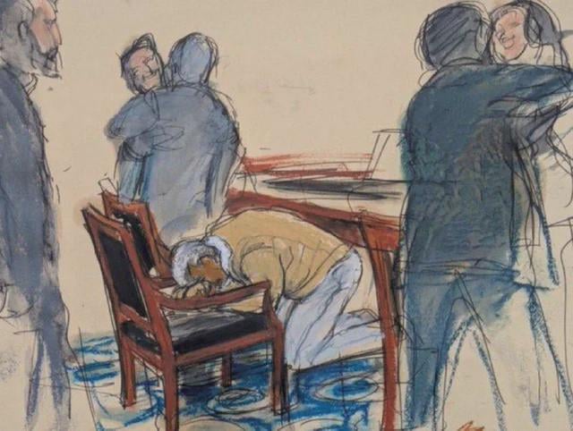 Courtroom sketch shows the moment Diddy fell to his knees after hearing the guilty verdict.