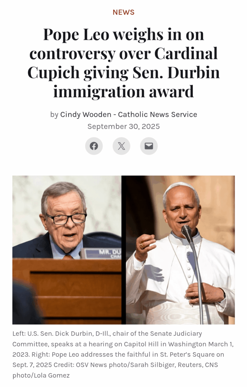 Pope Leo XIV says “Someone who says I am against abortion, but I am in agreement with the inhuman treatment of immigrants in the United States, I don’t know if that’s pro-life.”, speaking on the criticism of the Archdiocese of Chicago’s award to Democratic Senator Dick Durbin. Pope Leo XIV says "Someone who says I am against abortion, but I am in agreement with the inhuman treatment of immigrants in the United States, I don’t know if that’s pro-life.", speaking on the criticism of the Archdiocese of Chicago's award to Democratic Senator Dick Durbin.