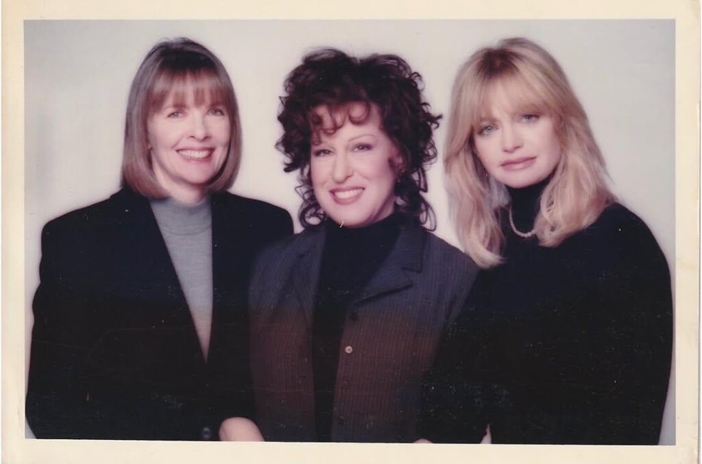 Bette Midler shared a polaroid today of her with Diane Keaton and Goldie Hawn taken during the makeup and hair test for The First Wives Club