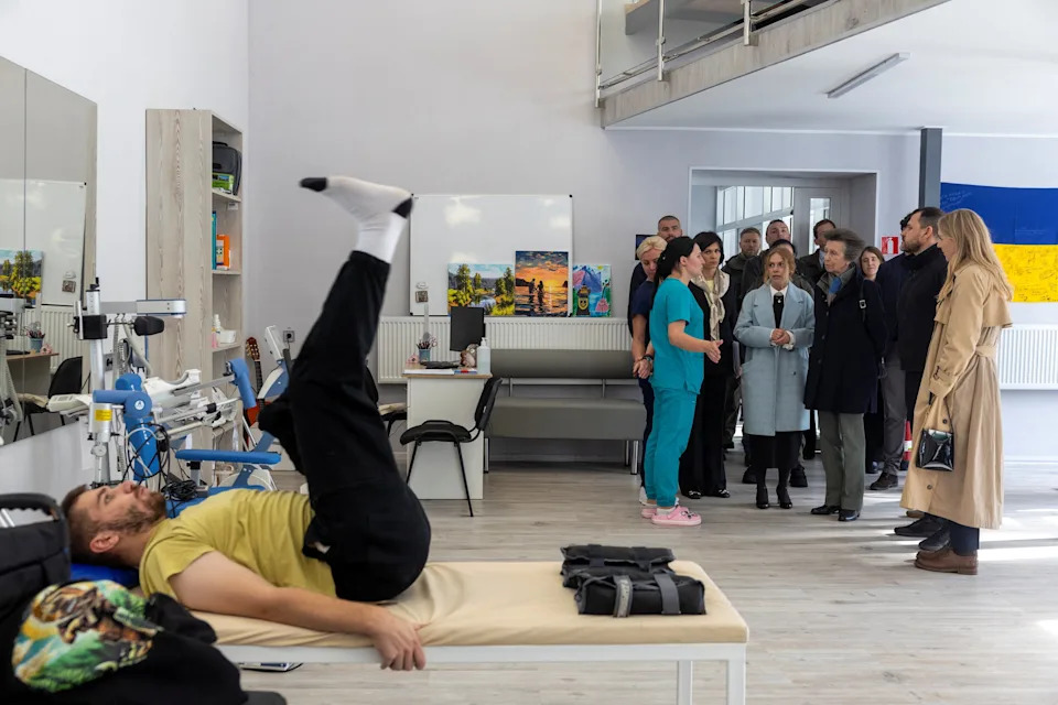 Princess Anne visits a physiotherapy session in a rehabilitation centre for Ukrainian war veterans / Pool / Getty Images