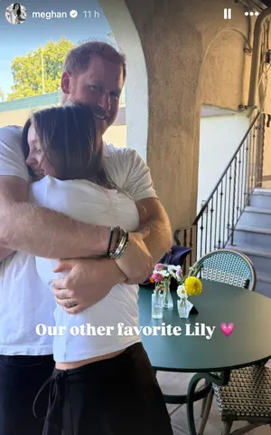 Meghan Markle / Instagram Harry hugs Lily Zaifjen, a family friend