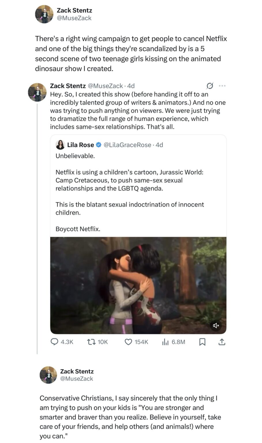 Creator of Jurassic World: Camp Cretaceous responds to right-wing backlash over queer kiss scene