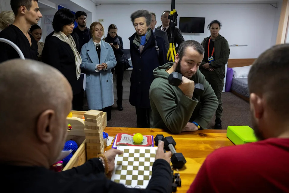 Princess Anne visits a physiotherapy session in a rehabilitation centre for Ukrainian war veterans / Pool / Getty Images