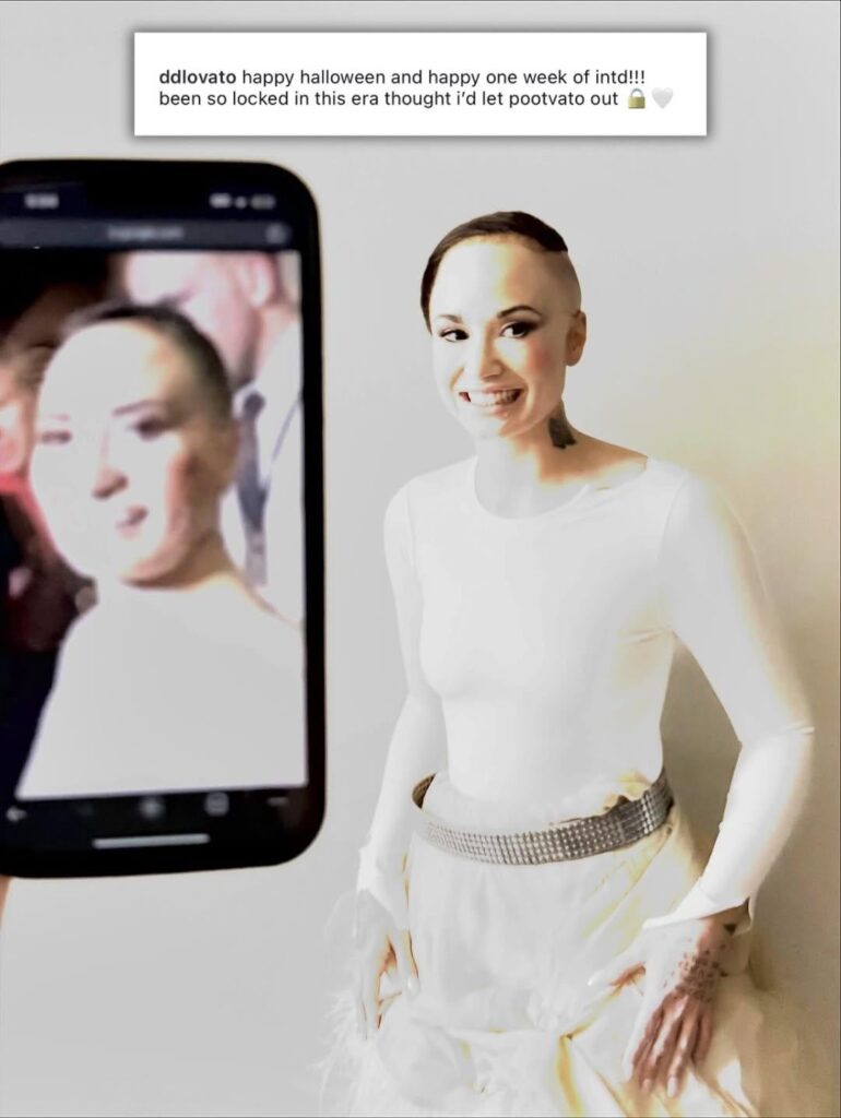 Demi Lovato dressed up as Poot for Halloween: “been so locked in this era thought i’d let pootvato out 🔒🤍”