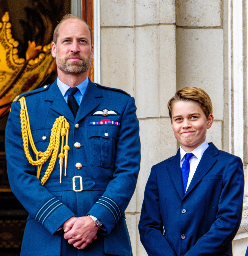 Prince William and Prince George at Trooping the Colour, stood side by side on the Buckingham Palace balcony