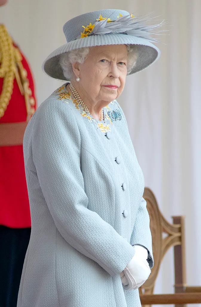 Queen Elizabeth II wearing blue suit