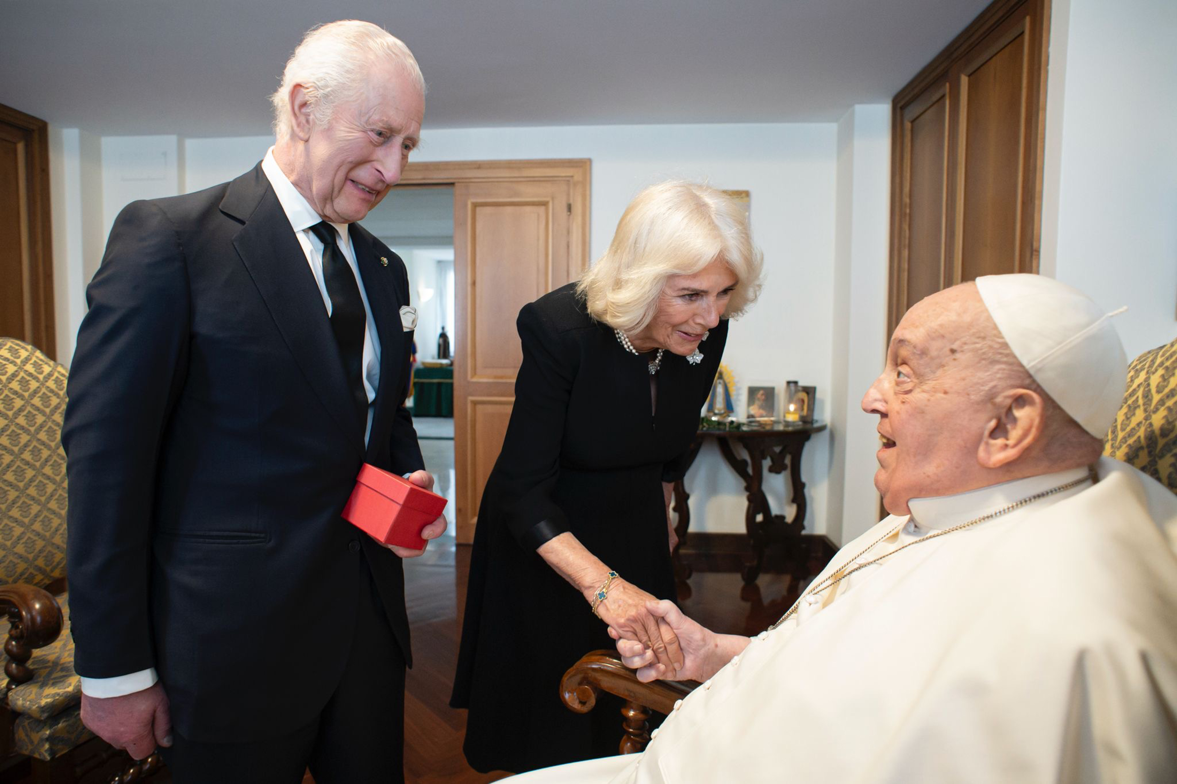 King Charles and Queen Camilla meeting Pope Francis