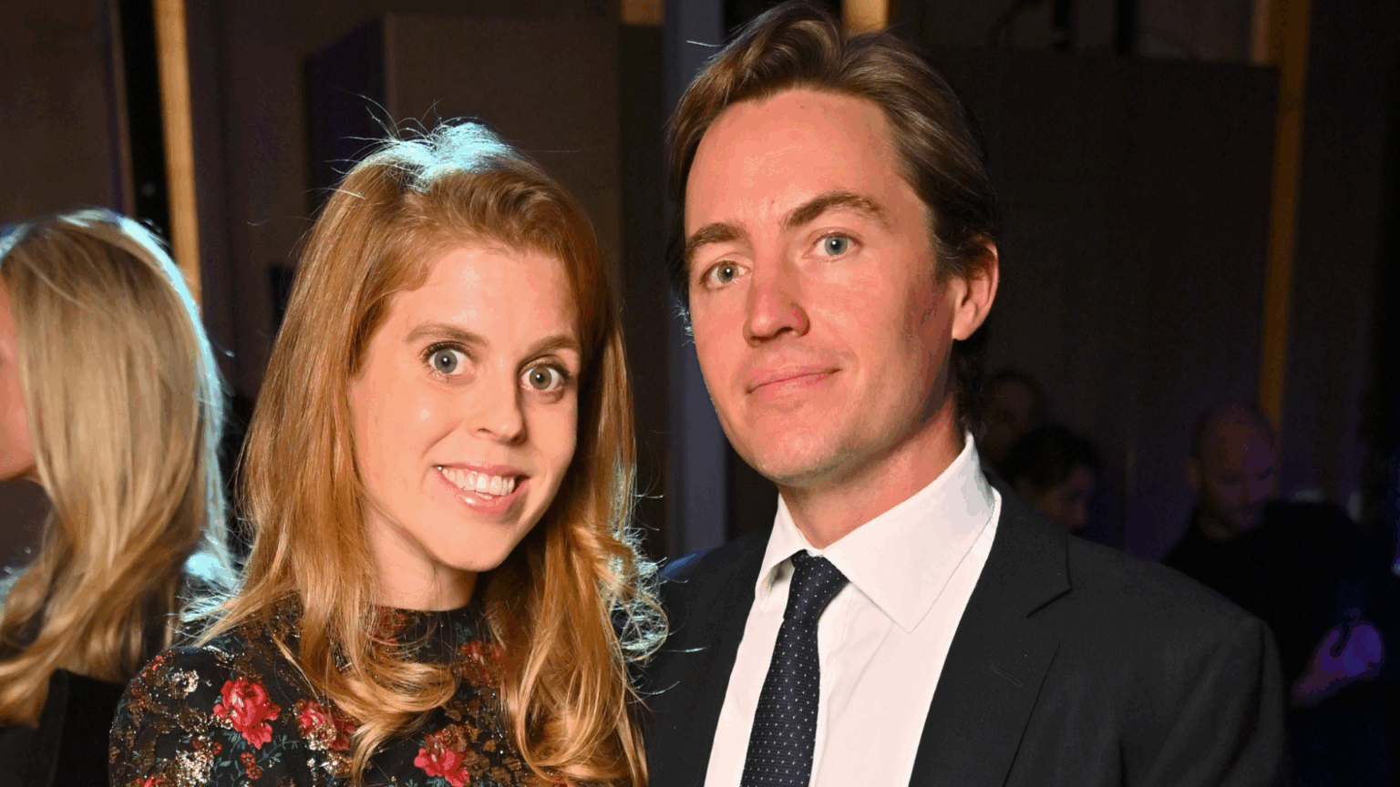 Princess Beatrice Shines at Charity Gala in Yet Another Dress By One of Princess Kate’s Favorite Defunct Brands Princess Beatrice in a black and red sequined dress and Edoardo Mapelli Mozzi wearing a suit at a charity gala