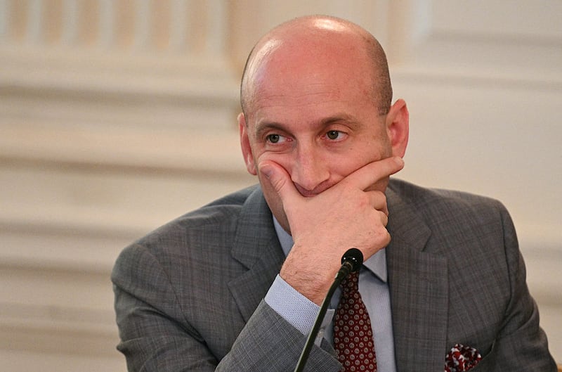 White House Deputy Chief of Staff Stephen Miller attends a roundtable about Antifa in the State Dining Room of the White House in Washington, DC, on October 8, 2025.