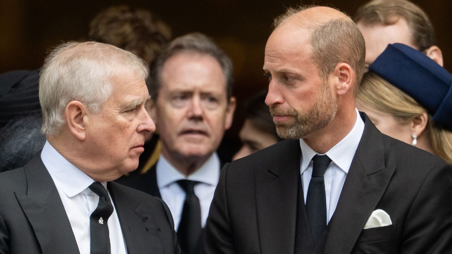 LONDON, ENGLAND - SEPTEMBER 16: Prince Andrew, Duke of York and Prince William, Prince of Wales attend the funeral of The Duchess of Kent at Westminster Cathedral on September 16, 2025 in London, England. Katharine, Duchess of Kent was married Prince Edward, Duke of Kent, the first cousin of Queen Elizabeth II. She died on September 4 at the age of 92 at Kensington Palace surrounded by her family. Having converted to Catholicism in 1994, her funeral takes place at Westminster Cathedral and is the first Catholic funeral to be held for a member of the royal family in modern British history. Her Royal Highness will be laid to rest at the Royal Burial Ground at Frogmore, Windsor. (Photo by Samir Hussein/WireImage)