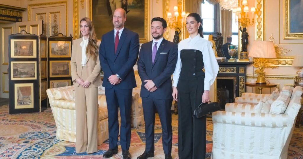 Crown Prince Hussein of Jordan and Princess Rajwa welcomed to Windsor by Prince and Princess of Wales