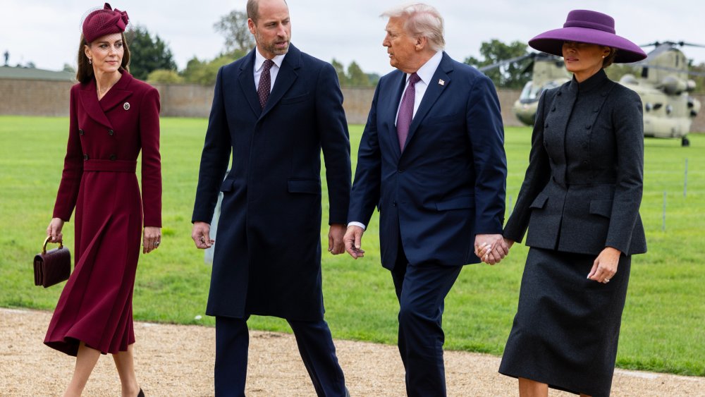 WINDSOR, ENGLAND - SEPTEMBER 17: Catherine, Princess of Wales (L) and Prince William, Prince of Wales (2nd L) arrive at Windsor Castle with US President Donald Trump and First Lady Melania Trump on day two of the US President Donald Trump's second state visit to the UK on September 17, 2025 in Windsor, England. (Photo by Ian Vogler - WPA Pool/Getty Images)